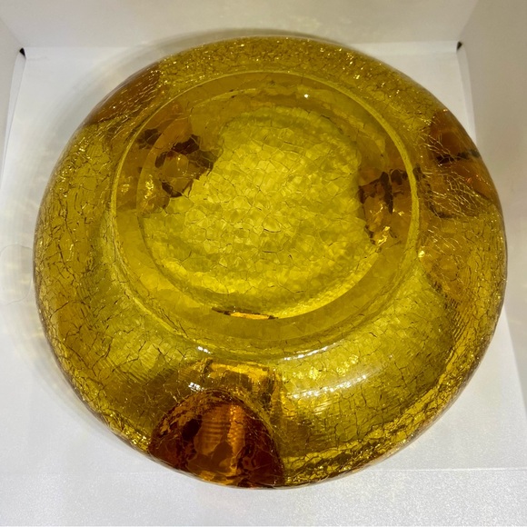 Vintage MCM Viking Amber Crackle Art Glass Ashtray Bowl Large 7.25” Heavy Dish - Picture 4 of 8
